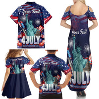Personalized United States Independence Day Family Matching Summer Maxi Dress and Hawaiian Shirt Statue of Liberty for 4th of July