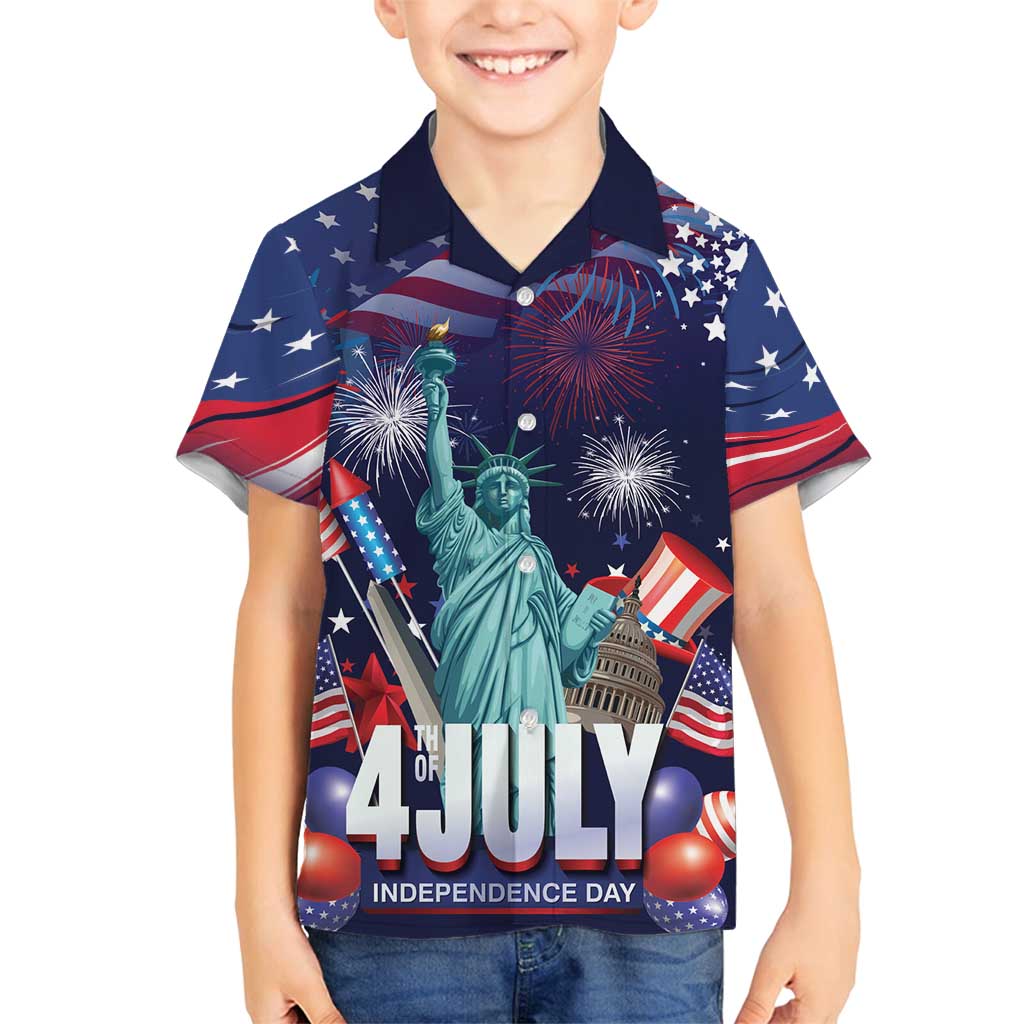 Personalized United States Independence Day Family Matching Summer Maxi Dress and Hawaiian Shirt Statue of Liberty for 4th of July