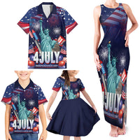Personalized United States Independence Day Family Matching Tank Maxi Dress and Hawaiian Shirt Statue of Liberty for 4th of July