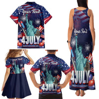 Personalized United States Independence Day Family Matching Tank Maxi Dress and Hawaiian Shirt Statue of Liberty for 4th of July
