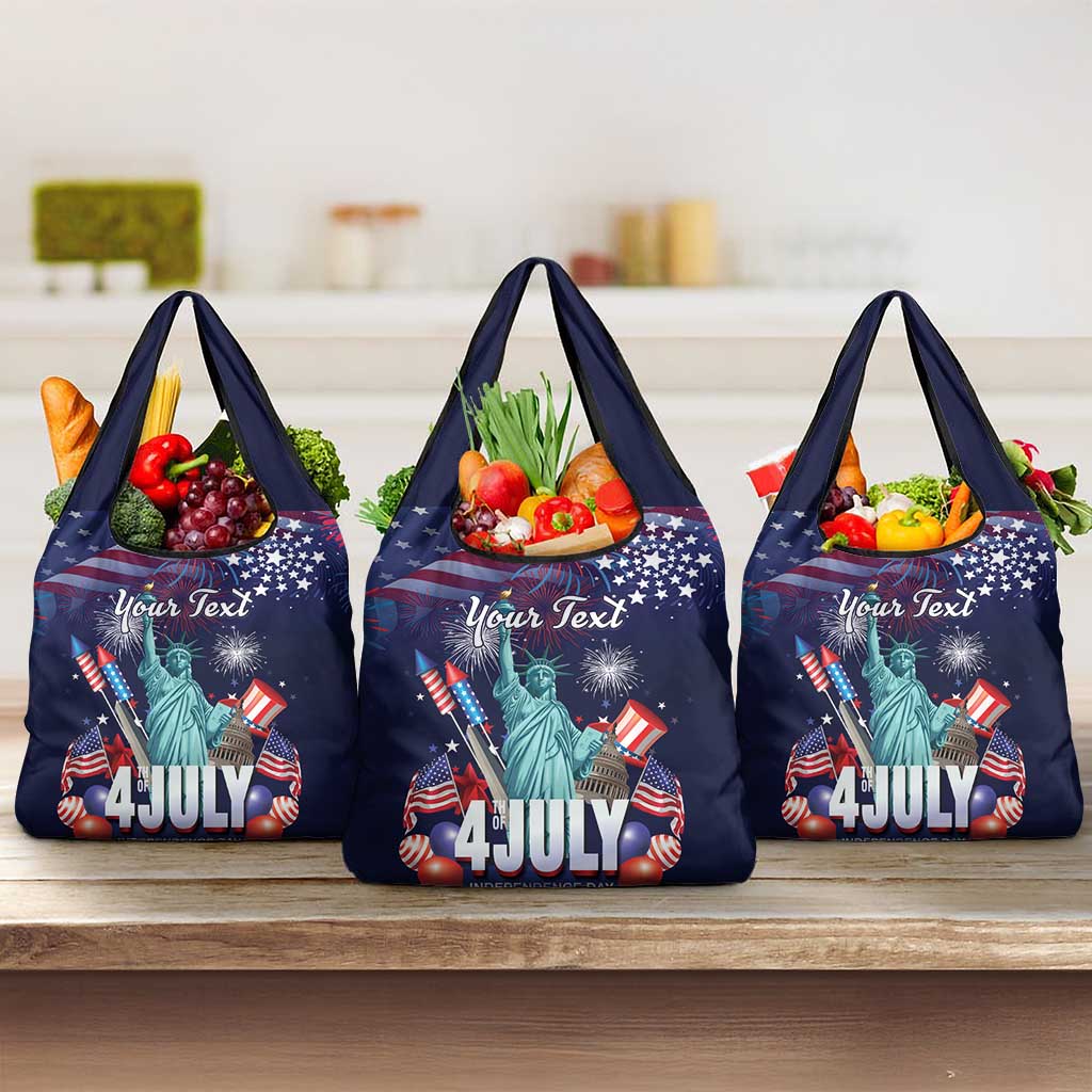 Personalized United States Independence Day Grocery Bag Statue of Liberty for 4th of July