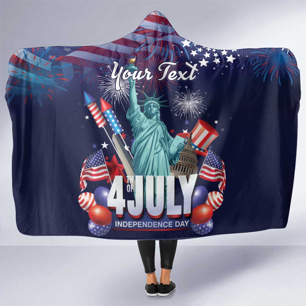Personalized United States Independence Day Hooded Blanket Statue of Liberty for 4th of July
