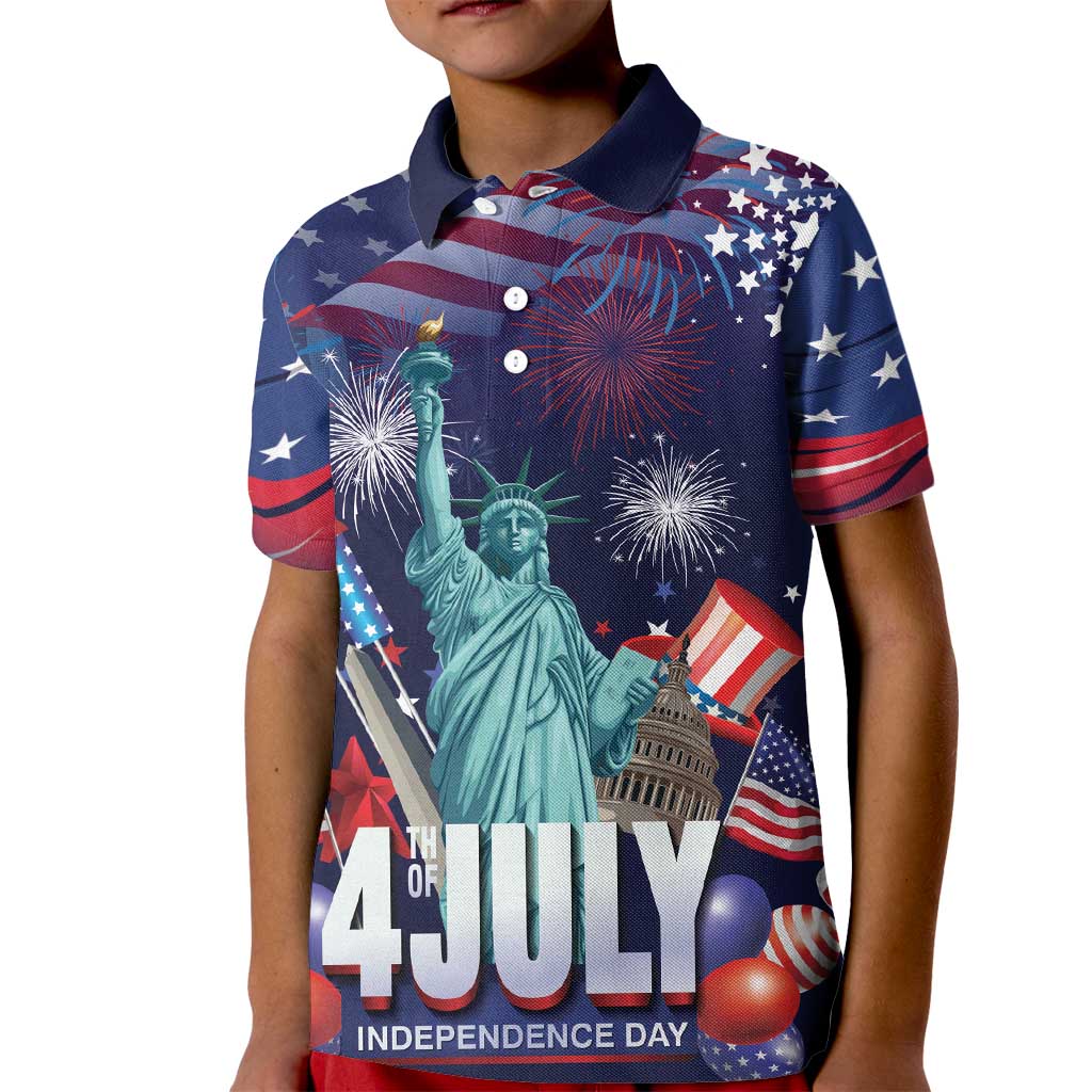 Personalized United States Independence Day Kid Polo Shirt Statue of Liberty for 4th of July