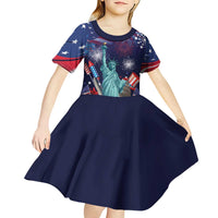 Personalized United States Independence Day Kid Short Sleeve Dress Statue of Liberty for 4th of July
