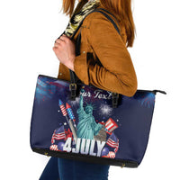 Personalized United States Independence Day Leather Tote Bag Statue of Liberty for 4th of July