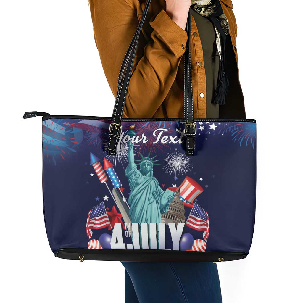 Personalized United States Independence Day Leather Tote Bag Statue of Liberty for 4th of July