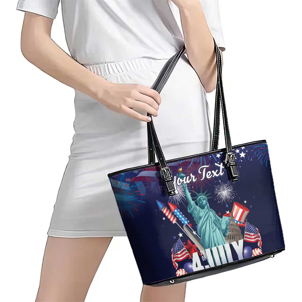 Personalized United States Independence Day Leather Tote Bag Statue of Liberty for 4th of July