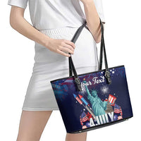Personalized United States Independence Day Leather Tote Bag Statue of Liberty for 4th of July
