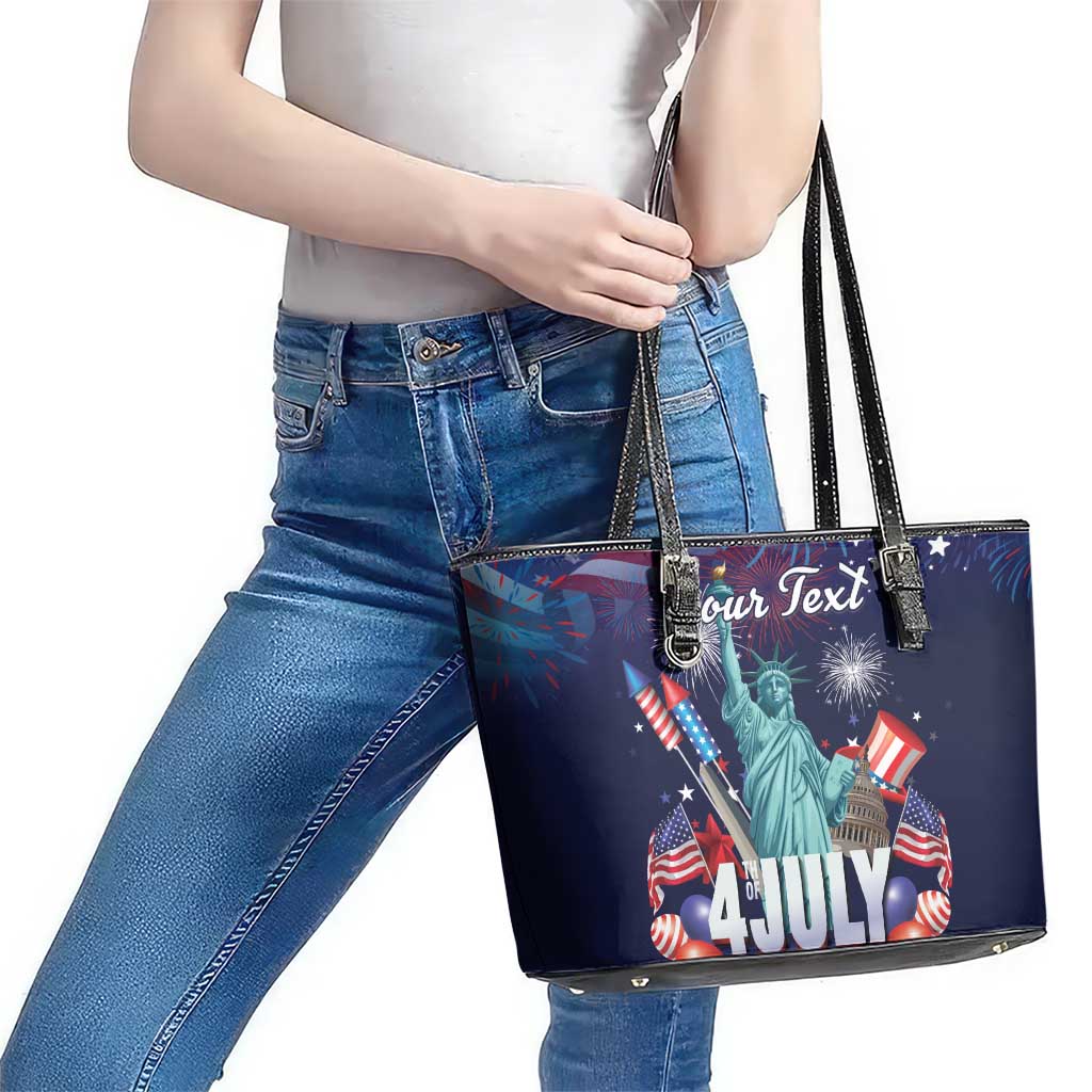 Personalized United States Independence Day Leather Tote Bag Statue of Liberty for 4th of July