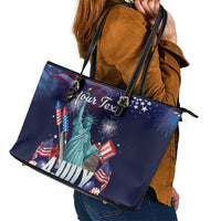 Personalized United States Independence Day Leather Tote Bag Statue of Liberty for 4th of July