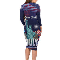 Personalized United States Independence Day Long Sleeve Bodycon Dress Statue of Liberty for 4th of July
