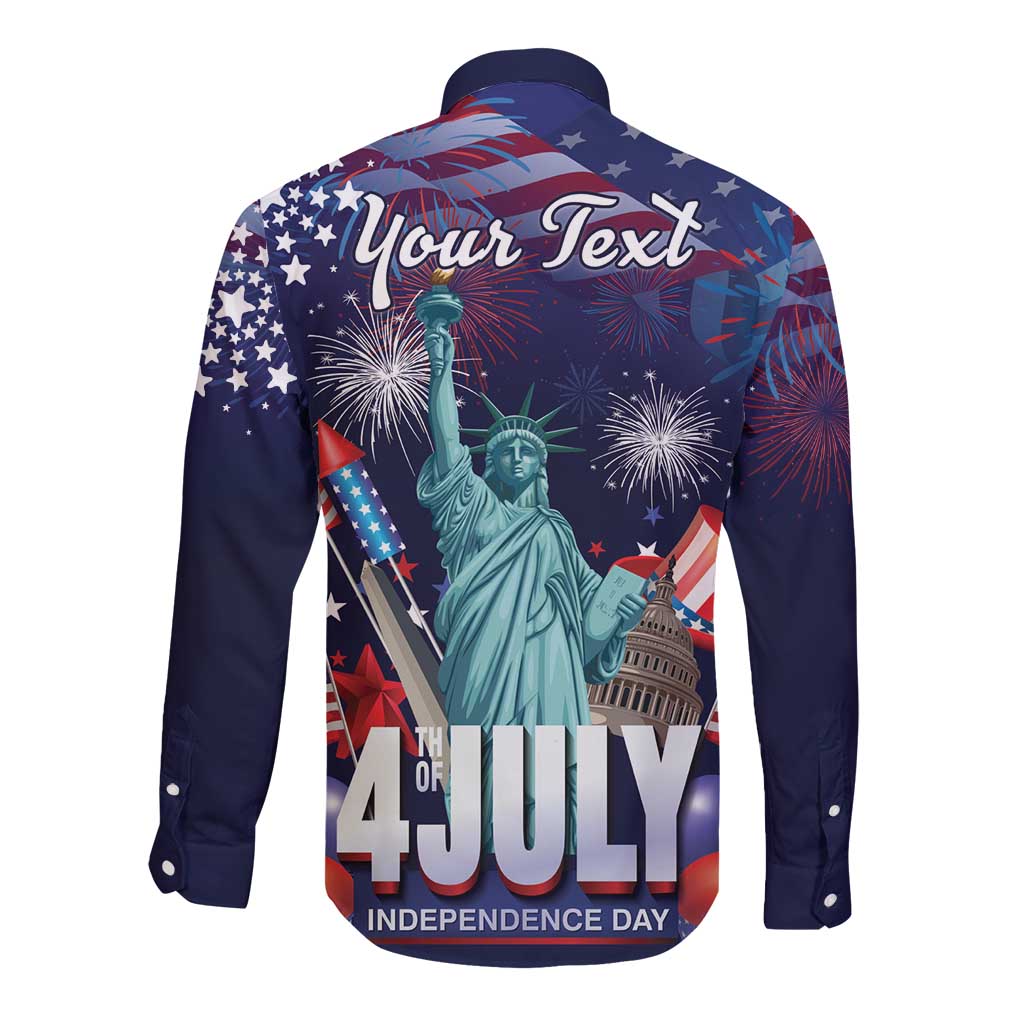 Personalized United States Independence Day Long Sleeve Button Shirt Statue of Liberty for 4th of July