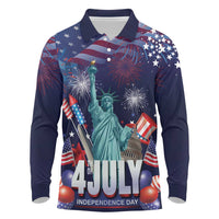 Personalized United States Independence Day Long Sleeve Polo Shirt Statue of Liberty for 4th of July