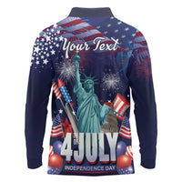 Personalized United States Independence Day Long Sleeve Polo Shirt Statue of Liberty for 4th of July
