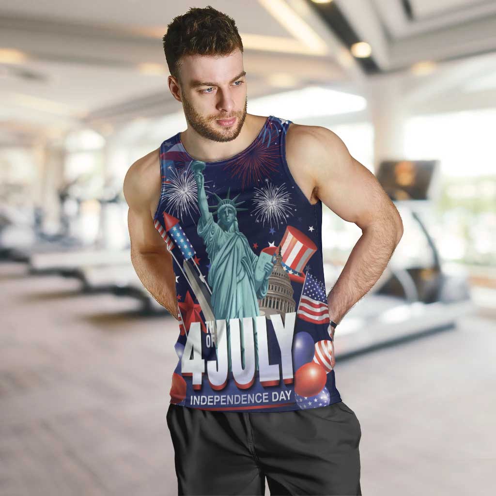 Personalized United States Independence Day Men Tank Top Statue of Liberty for 4th of July