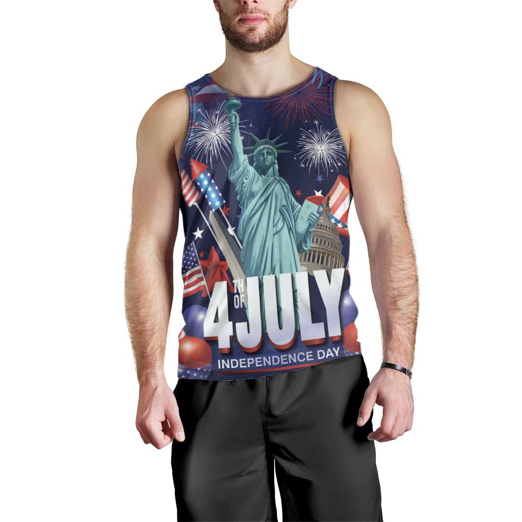 Personalized United States Independence Day Men Tank Top Statue of Liberty for 4th of July