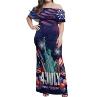 Personalized United States Independence Day Off Shoulder Maxi Dress Statue of Liberty for 4th of July