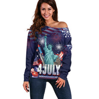 Personalized United States Independence Day Off Shoulder Sweater Statue of Liberty for 4th of July
