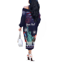 Personalized United States Independence Day Off The Shoulder Long Sleeve Dress Statue of Liberty for 4th of July