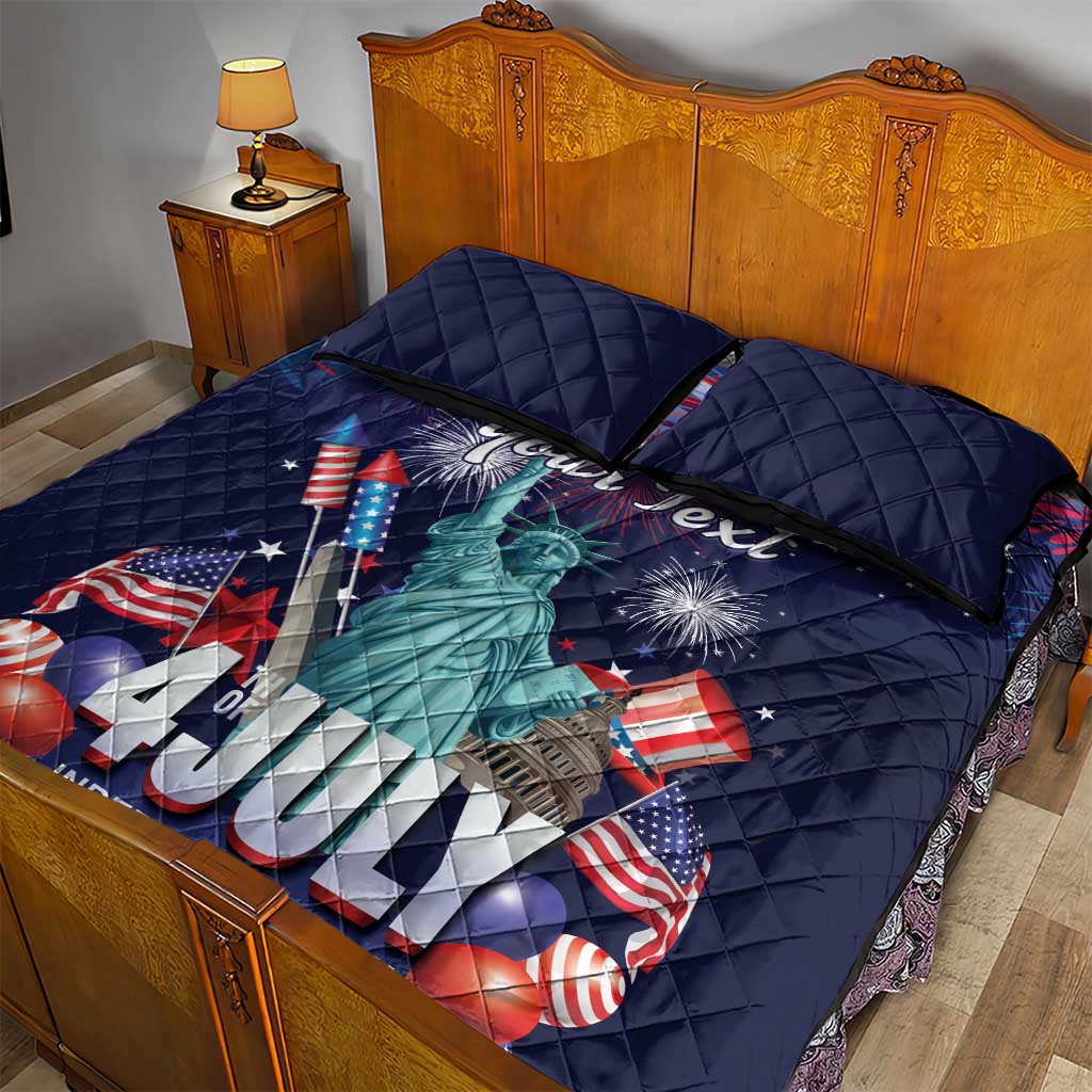 Personalized United States Independence Day Quilt Bed Set Statue of Liberty for 4th of July