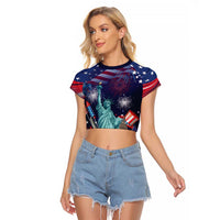 Personalized United States Independence Day Raglan Cropped T Shirt Statue of Liberty for 4th of July