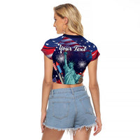 Personalized United States Independence Day Raglan Cropped T Shirt Statue of Liberty for 4th of July