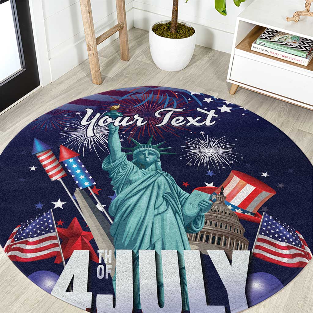 Personalized United States Independence Day Round Carpet Statue of Liberty for 4th of July
