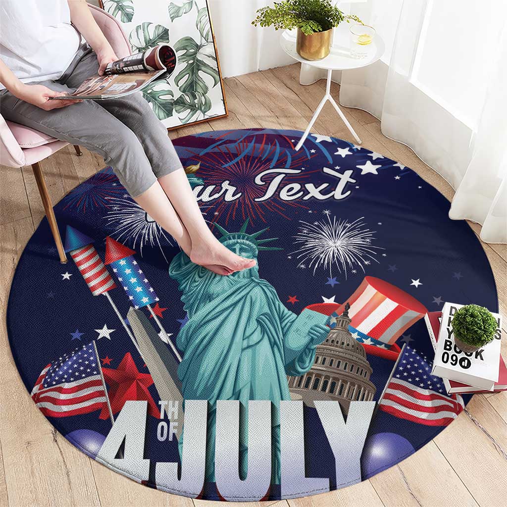 Personalized United States Independence Day Round Carpet Statue of Liberty for 4th of July
