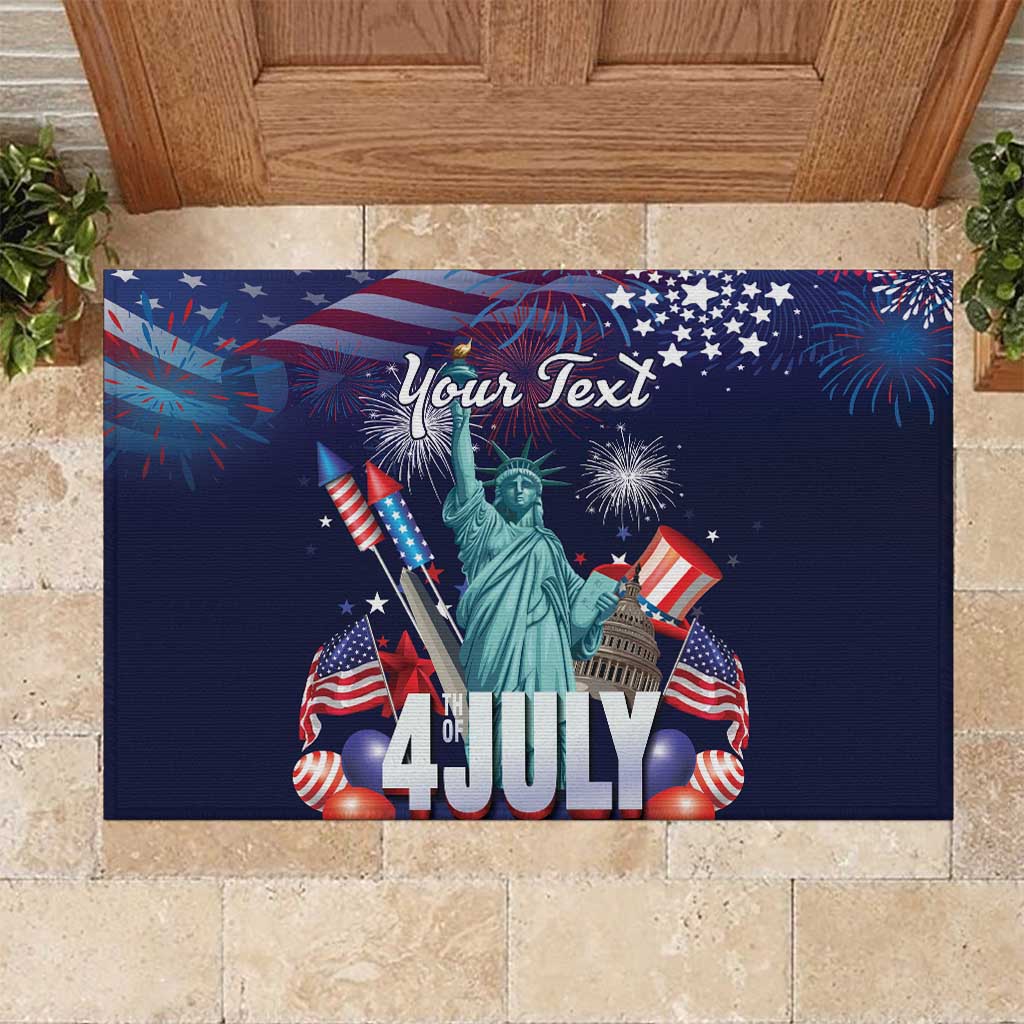 Personalized United States Independence Day Rubber Doormat Statue of Liberty for 4th of July