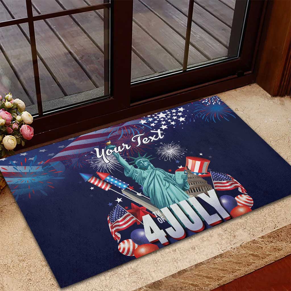 Personalized United States Independence Day Rubber Doormat Statue of Liberty for 4th of July