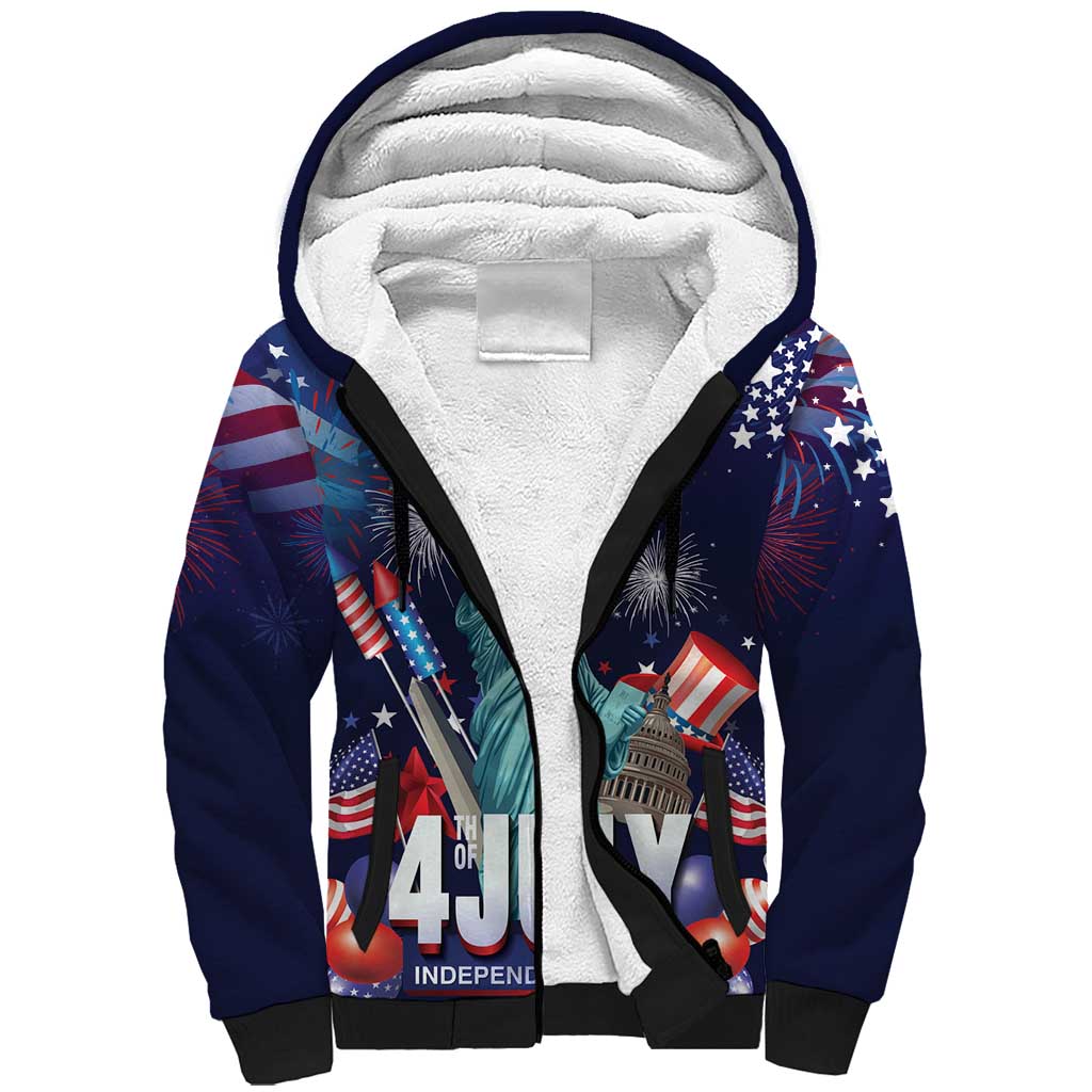 Personalized United States Independence Day Sherpa Hoodie Statue of Liberty for 4th of July