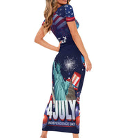 Personalized United States Independence Day Short Sleeve Bodycon Dress Statue of Liberty for 4th of July