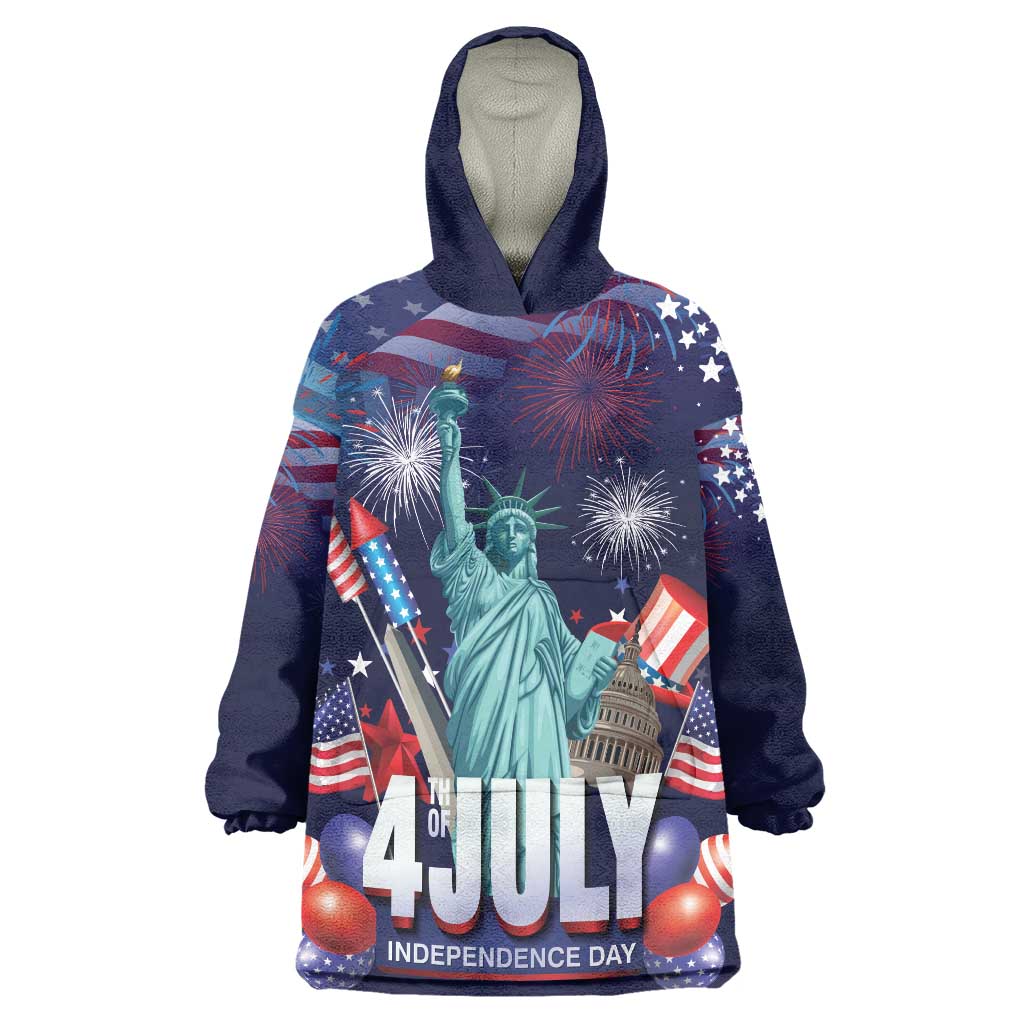 Personalized United States Independence Day Wearable Blanket Hoodie Statue of Liberty for 4th of July