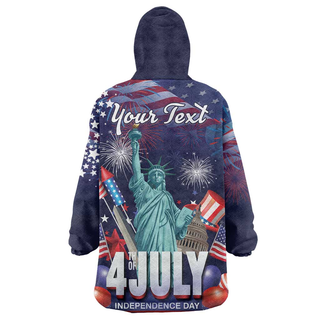 Personalized United States Independence Day Wearable Blanket Hoodie Statue of Liberty for 4th of July