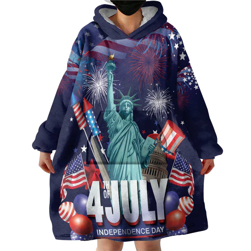 Personalized United States Independence Day Wearable Blanket Hoodie Statue of Liberty for 4th of July