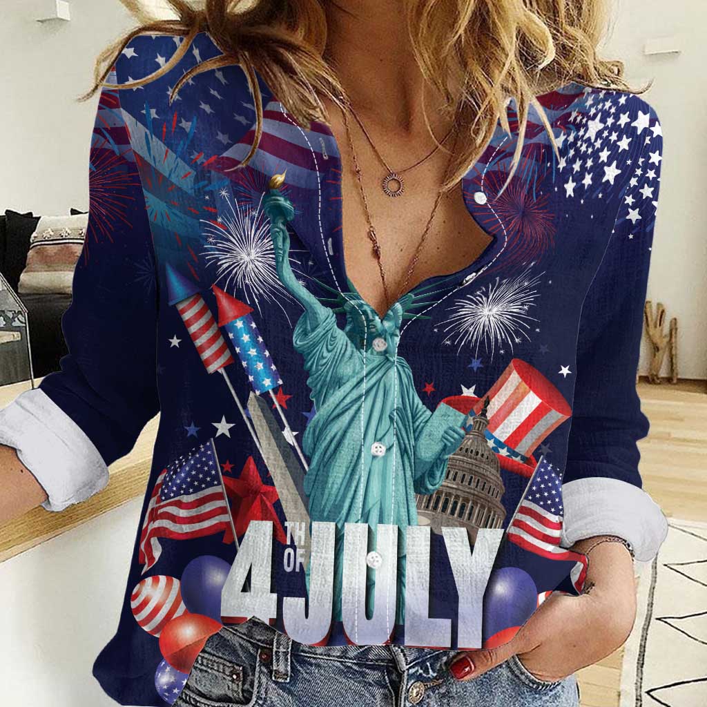 Personalized United States Independence Day Women Casual Shirt Statue of Liberty for 4th of July