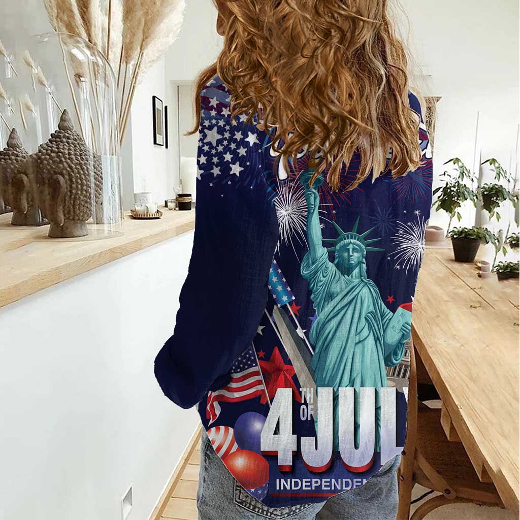 Personalized United States Independence Day Women Casual Shirt Statue of Liberty for 4th of July