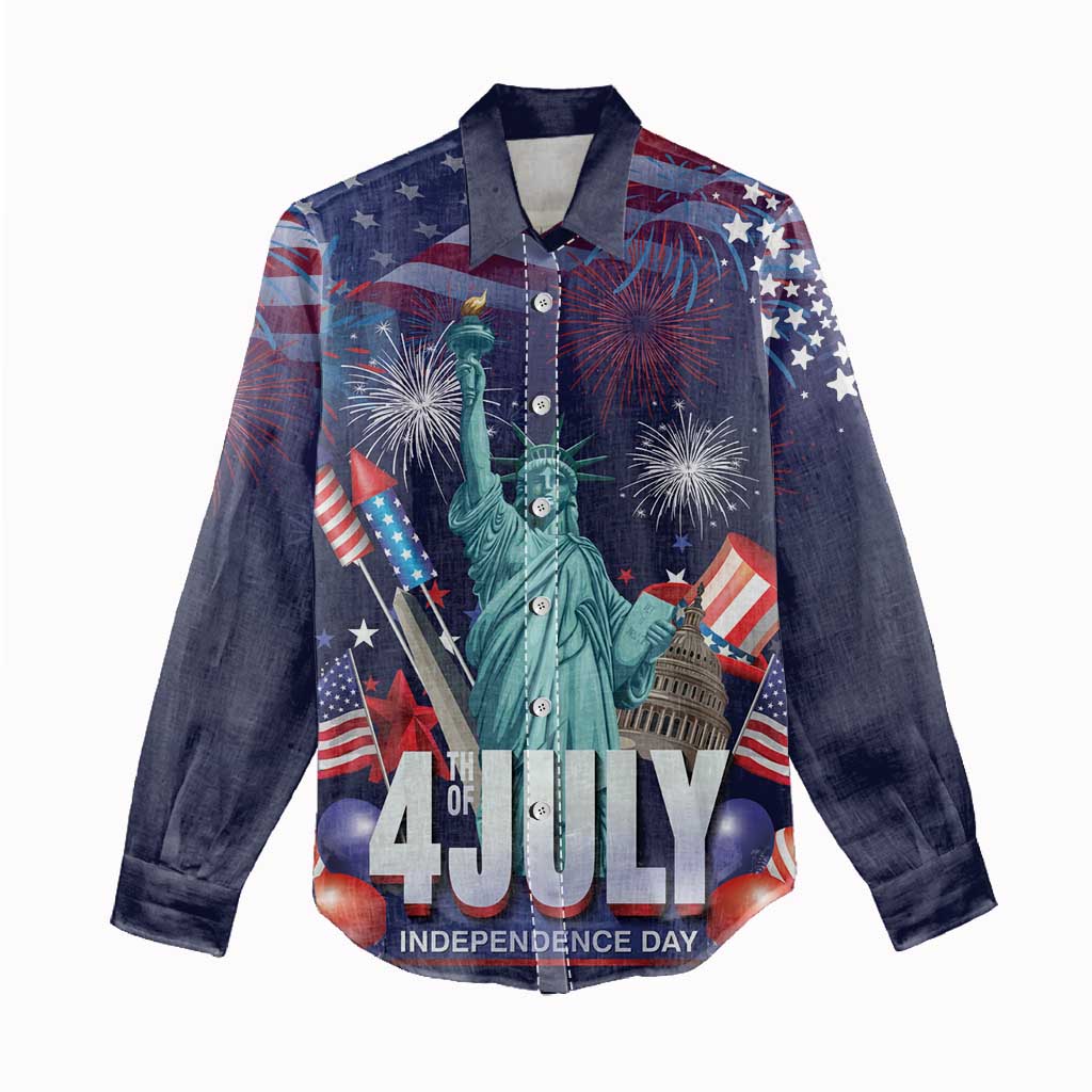 Personalized United States Independence Day Women Casual Shirt Statue of Liberty for 4th of July
