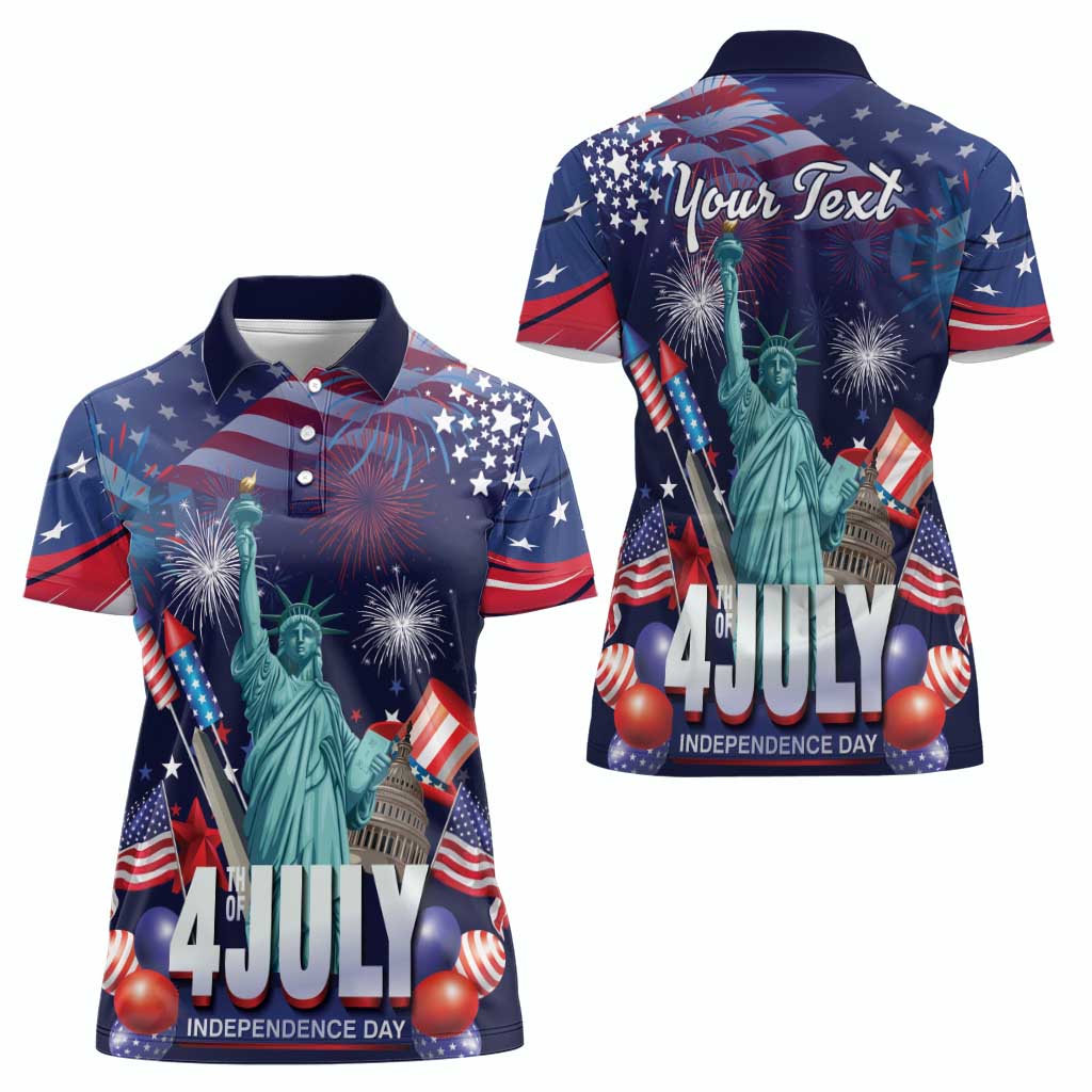 Personalized United States Independence Day Women Polo Shirt Statue of Liberty for 4th of July