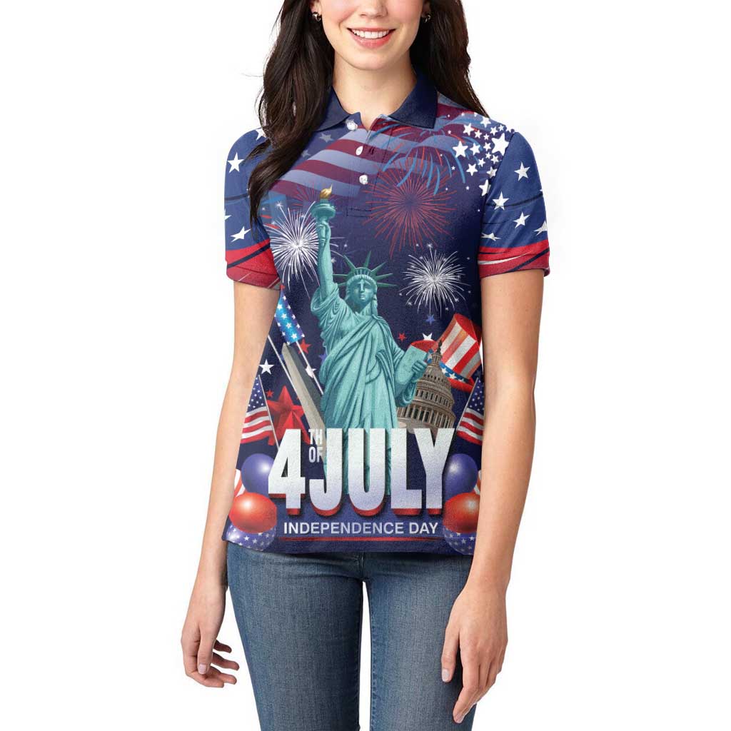 Personalized United States Independence Day Women Polo Shirt Statue of Liberty for 4th of July