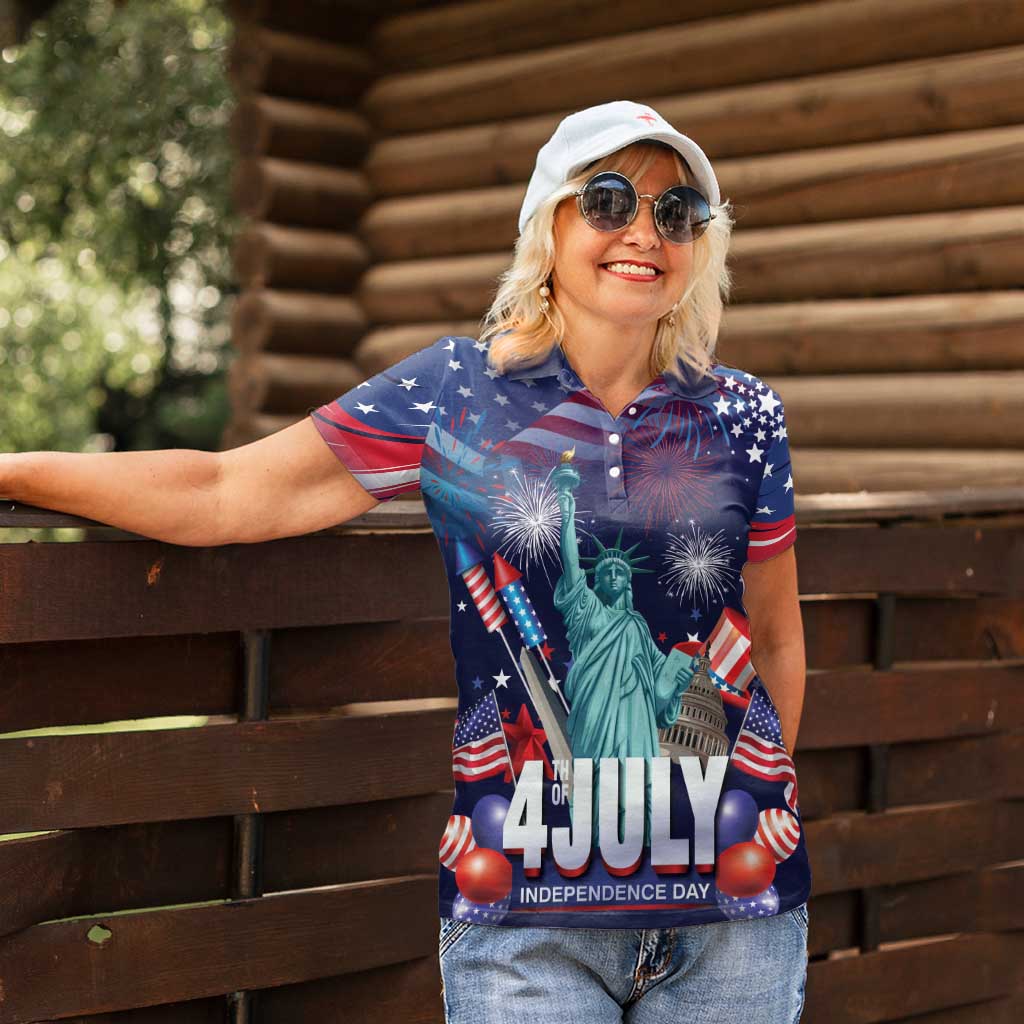Personalized United States Independence Day Women Polo Shirt Statue of Liberty for 4th of July