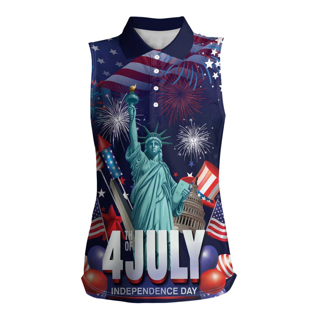 Personalized United States Independence Day Women Sleeveless Polo Shirt Statue of Liberty for 4th of July
