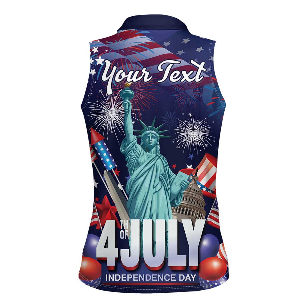 Personalized United States Independence Day Women Sleeveless Polo Shirt Statue of Liberty for 4th of July