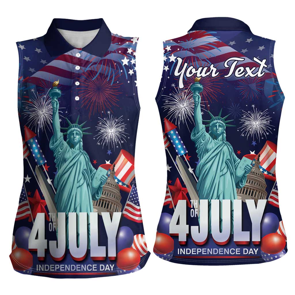 Personalized United States Independence Day Women Sleeveless Polo Shirt Statue of Liberty for 4th of July