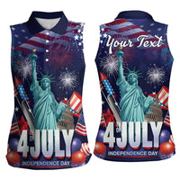 Personalized United States Independence Day Women Sleeveless Polo Shirt Statue of Liberty for 4th of July