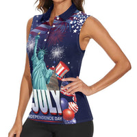 Personalized United States Independence Day Women Sleeveless Polo Shirt Statue of Liberty for 4th of July