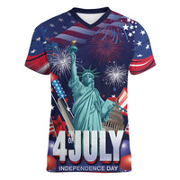 Personalized United States Independence Day Women V-Neck T-Shirt Statue of Liberty for 4th of July