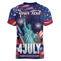 Personalized United States Independence Day Women V-Neck T-Shirt Statue of Liberty for 4th of July