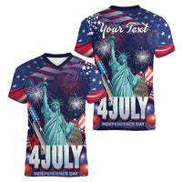 Personalized United States Independence Day Women V-Neck T-Shirt Statue of Liberty for 4th of July