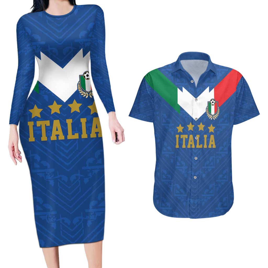 Custom Italy Football Couples Matching Long Sleeve Bodycon Dress and Hawaiian Shirt Come On Gli Azzurri